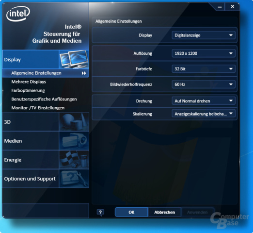 Intel Clarkdale – das Grafikmenü