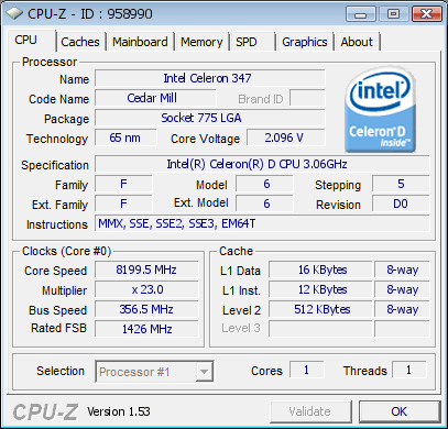 Intel Celeron 347 auf 8,2 GHz Intel Celeron 347 auf 8,2 GHz