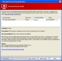 Echtes Microsoft Security Essentials erkennt den Trojaner Win32/Fakeinit