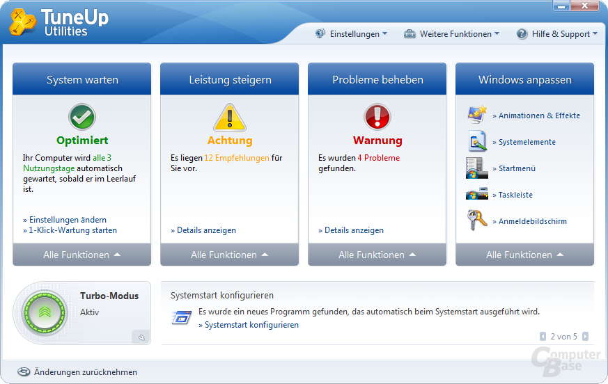 TuneUp Startoberfläche