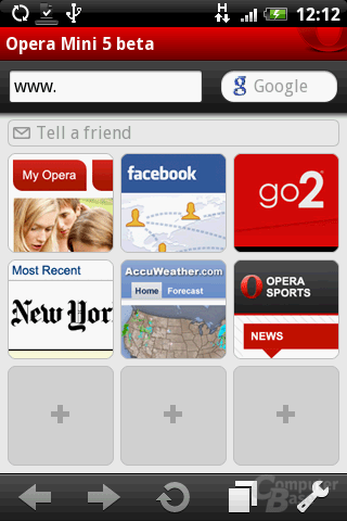 Opera Mini 5 – Startbildschirm