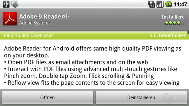 Eintrag im Android Market