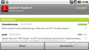 Eintrag im Android Market