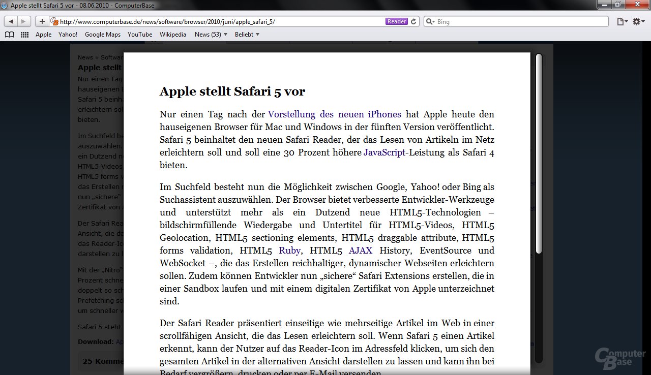 Safari 5: Reader