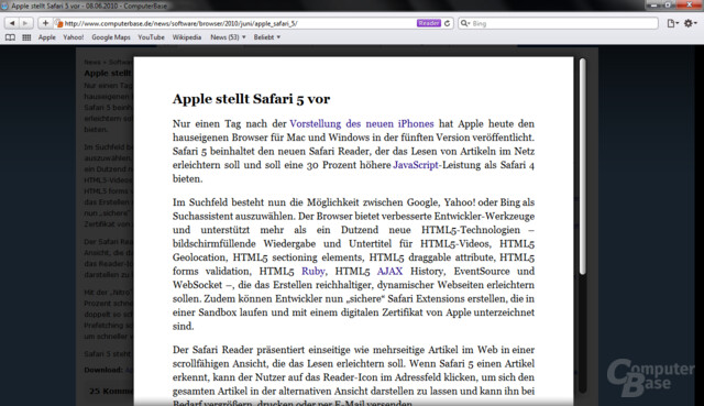 Safari 5: Reader