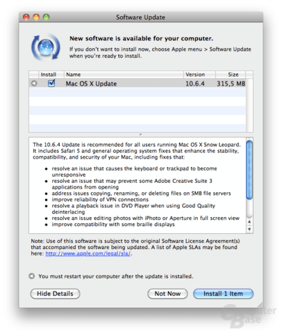 Update auf Mac OS 10.6.4 verfügbar