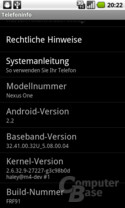 Systeminformationen nach dem Update (Froyo)