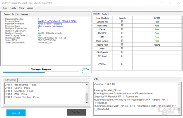 Processor Diagnostic Tool – Testing in progress