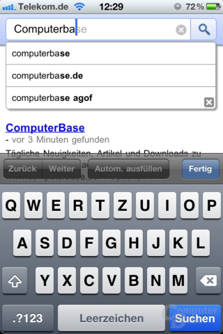 Google Instant-Suche unter iOS