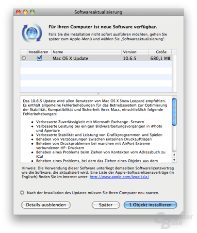 Update auf Mac OX X 10.6.5