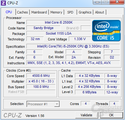 „Unlocked“ Intel Core i5-2500K bei 4,5 GHz