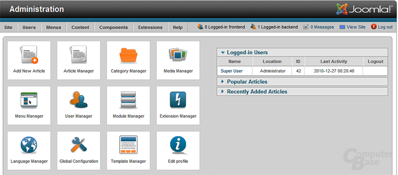 Site Menu – Control Panel