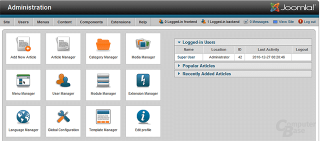 Site Menu – Control Panel