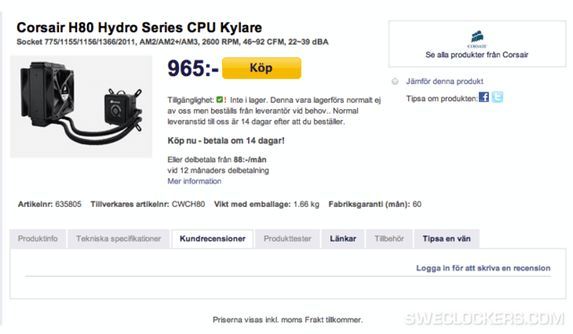 Corsair H80 in Web-Shop gesichtet