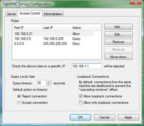Service Configuration – Access Control
