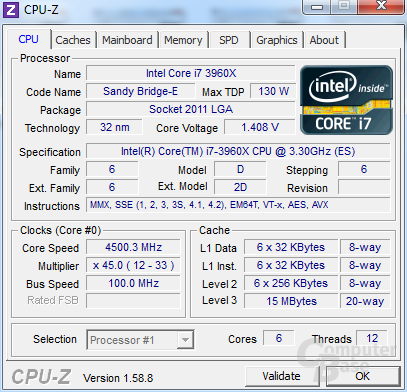 Intel Core i7-3960X Extreme Edition übertaktet auf 4,5 GHz