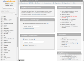 Bildschirm von phpMyAdmin