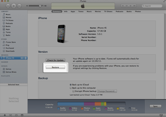 iPhone-Widerherstellung in iTunes