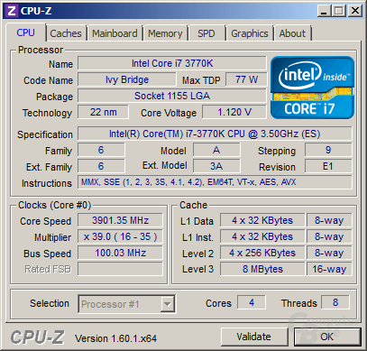 Intel Core i7-3770K im Turbo für ein/zwei Kerne