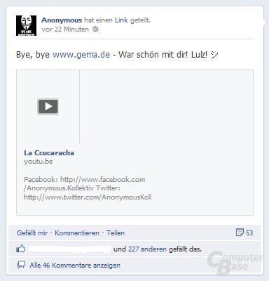 Anonymous Facebook Screenshot
