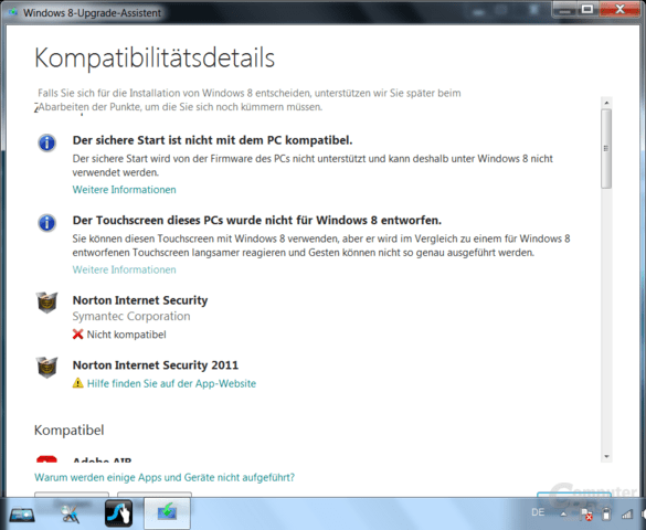 Installation auf dem Tablet (Auslieferungszustand mit Windows 7)