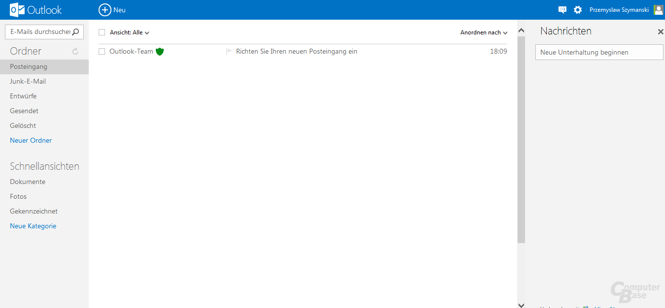 Hauptansicht des neuen E-Mail-Dienstes