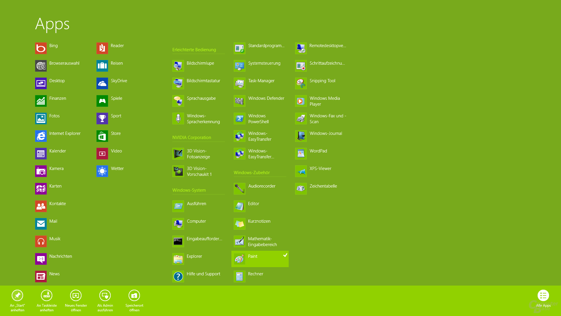 Paint auf die erste Modern-UI-Seite schieben