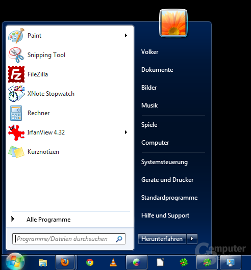 Das Ziel: Startmenü von Windows 7