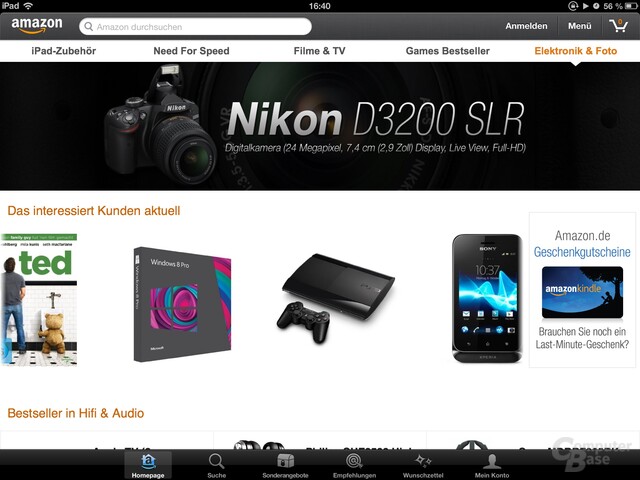 Amazon Mobil-App Startseite