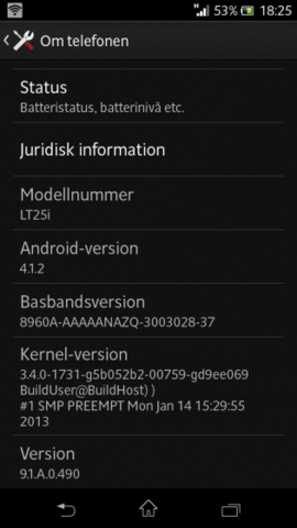 Sony Xperia V Update Android 4.1.2