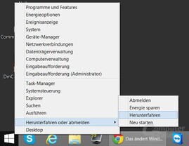 Kontextmenü (Rechtsklick, „Win“ + „X“)