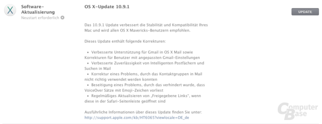 Apple veröffentlicht Update auf OS X 10.9.1 - ComputerBase