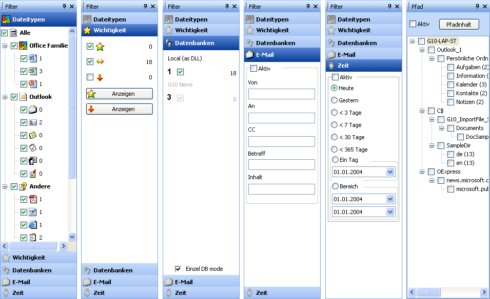 Svizzer Desktop-Suche - Filter