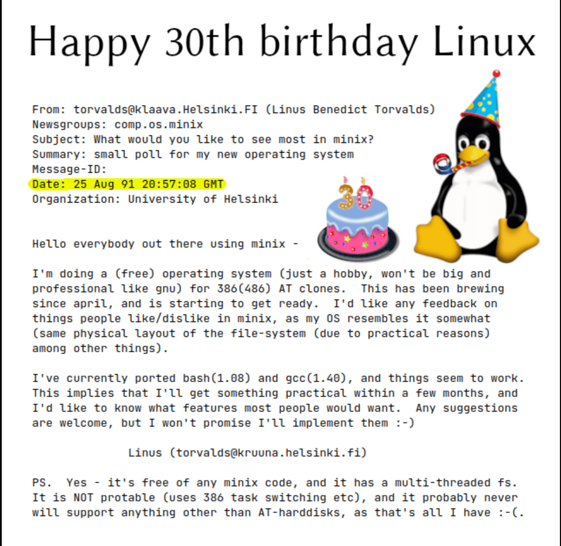 Linux wurde vor 30 Jahren angekündigt und ist nicht mehr wegzudenken