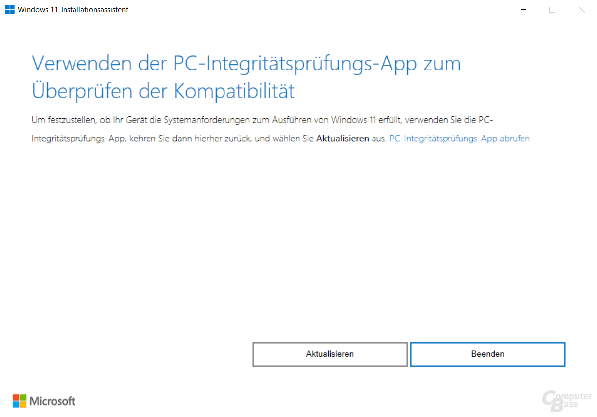 Windows 11 Installationsassistent – Oberfläche