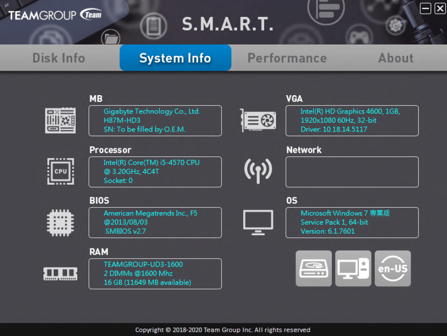 Team Group SSD S.M.A.R.T. Tool – System Info