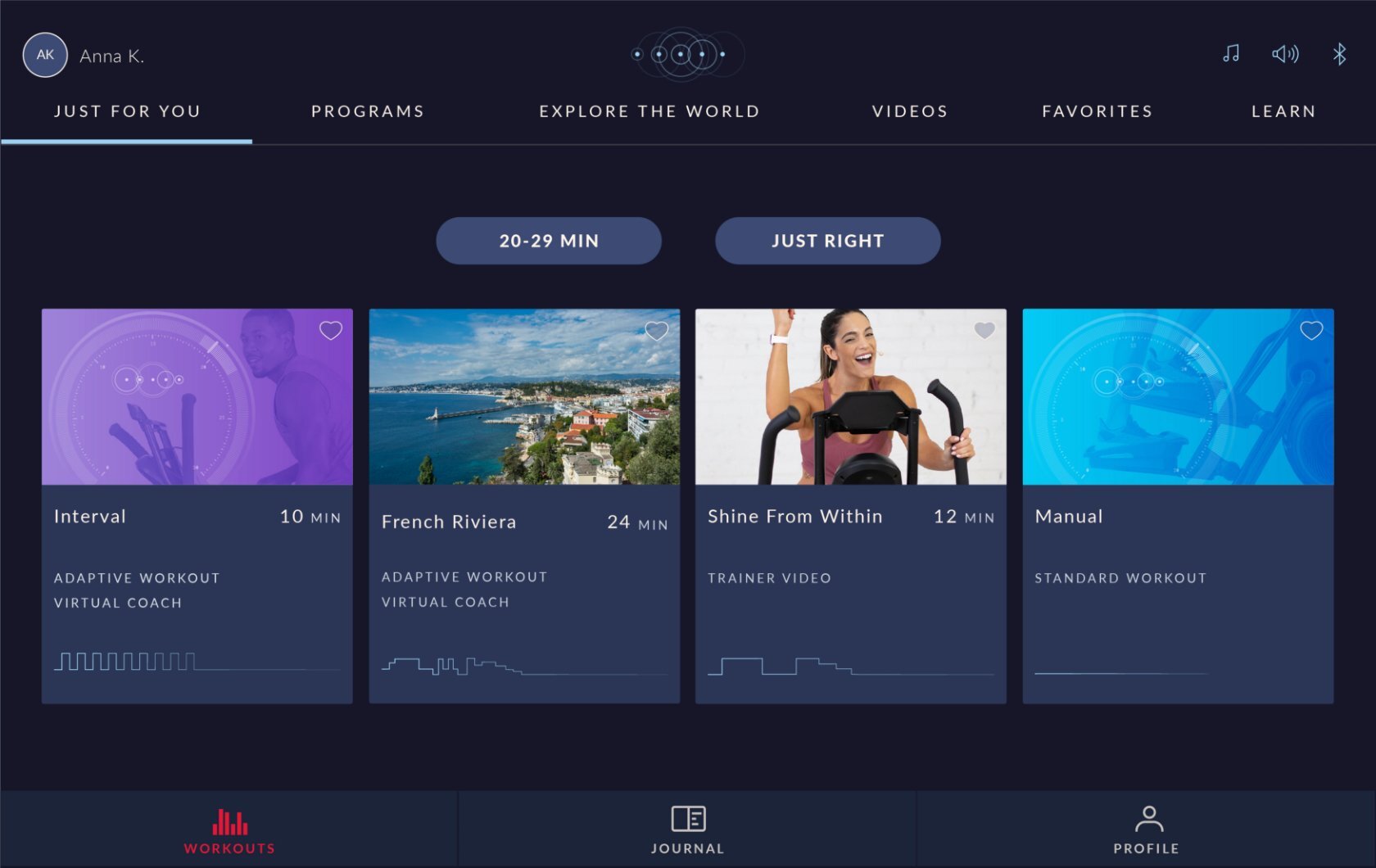 JRNY-App auf dem Max Trainer