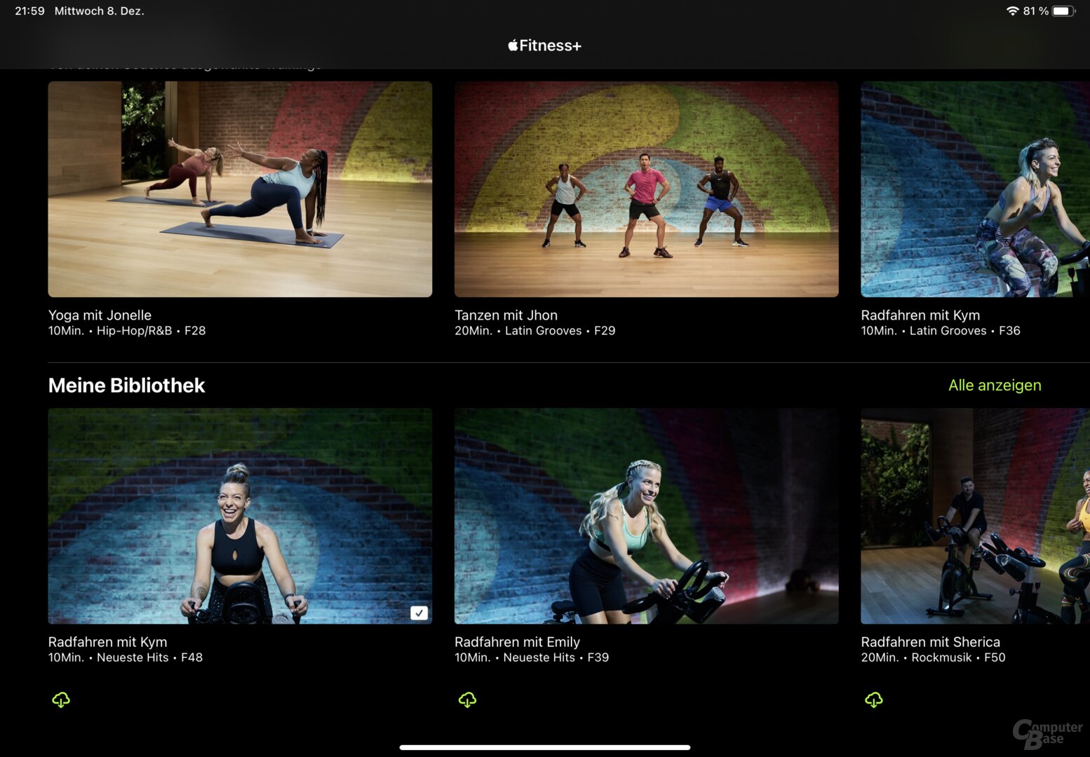 Apple Fitness+: Es lassen sich Favoriten speichern und alle Workouts auch herunterladen