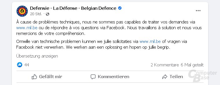 auch das belgische Verteidigungsministerium sieht sich Log4j-Angriffen ausgesetzt