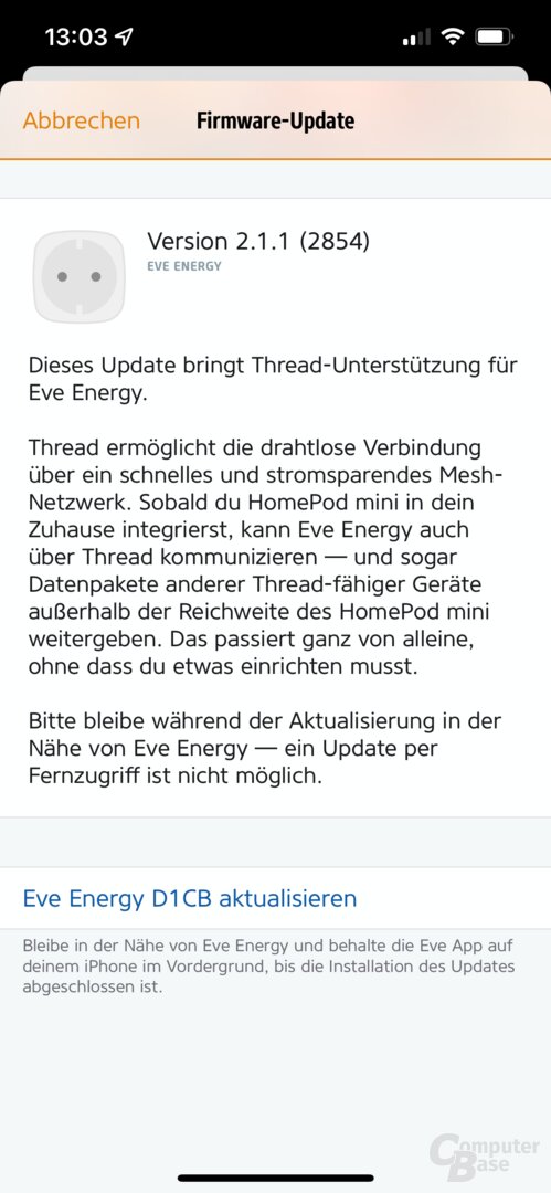 Einrichtung der Komponenten in der Eve-App