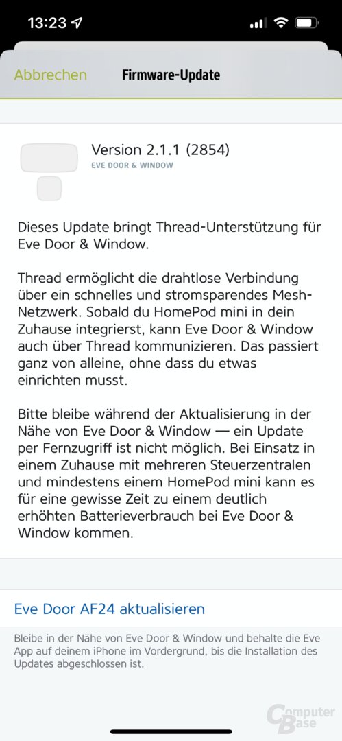 Einrichtung der Komponenten in der Eve-App