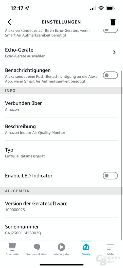 Einrichtung des Smart Air Quality Monitors in der Alexa-App