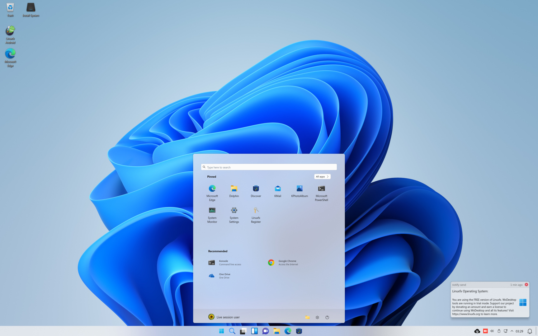 LinuxFX 11.1 mit KDE Plasma 5.23.5 alias WxDesktop 11.0.3