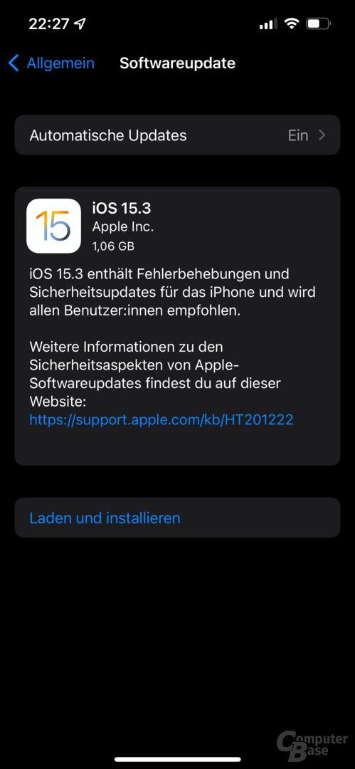 Update auf iOS 15.3