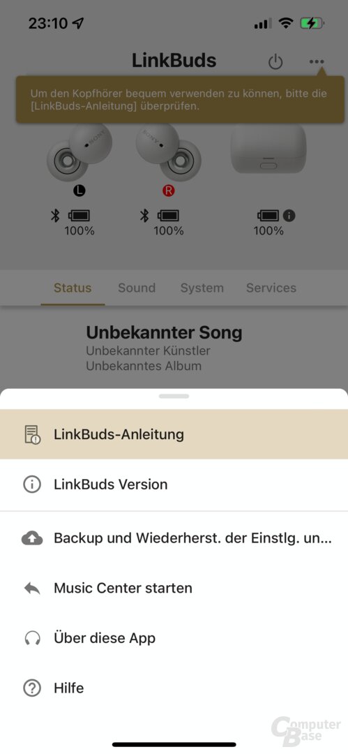 Sony Headphones Connect mit LinkBuds