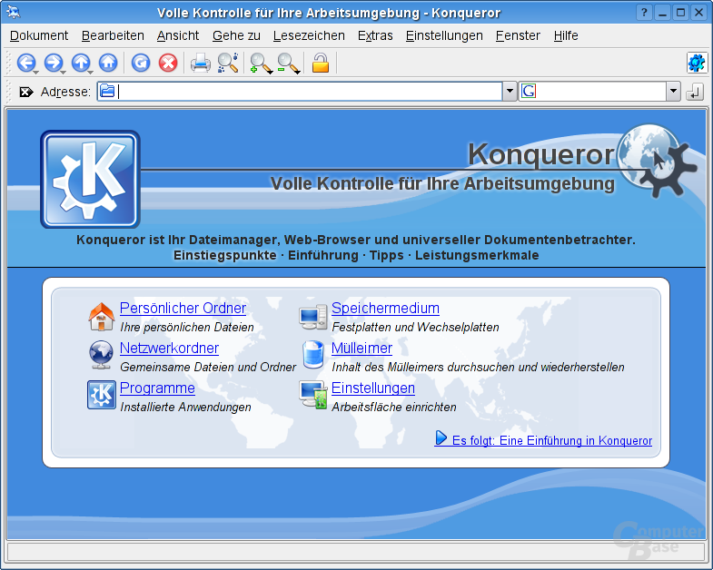 Startseite von Konqueror als Web-Browser