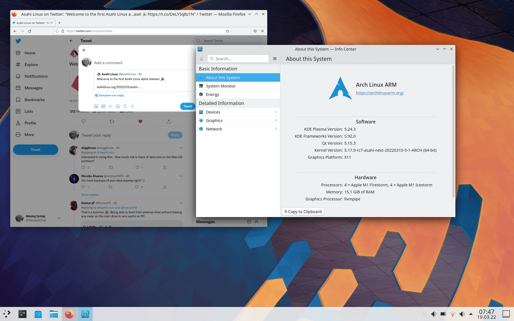 Asahi Linux mit Linux 5.17 und KDE Plasma 5.24.3