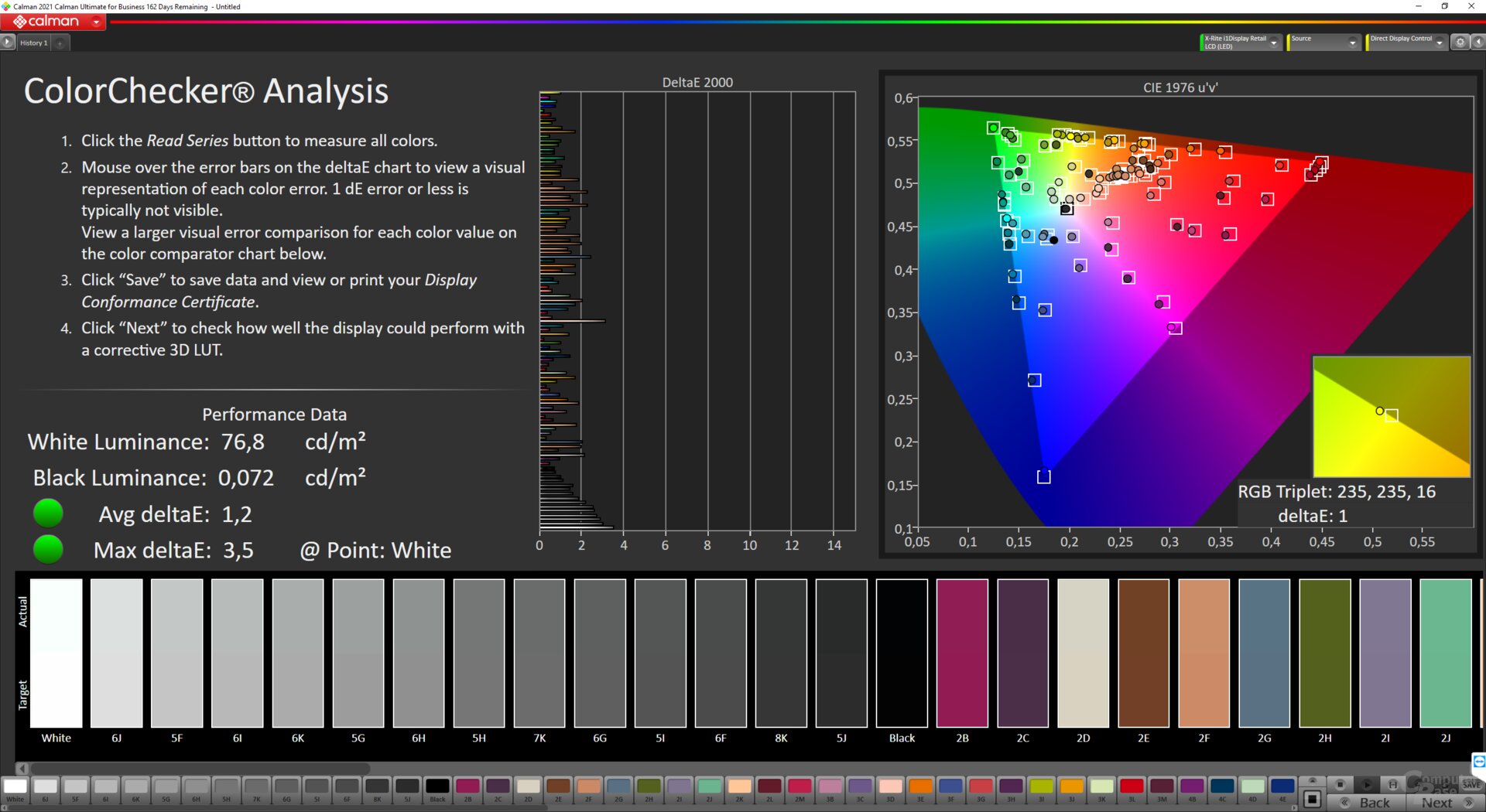 ColorMatch-Testergebnis des Apple Studio Displays im Profil sRGB