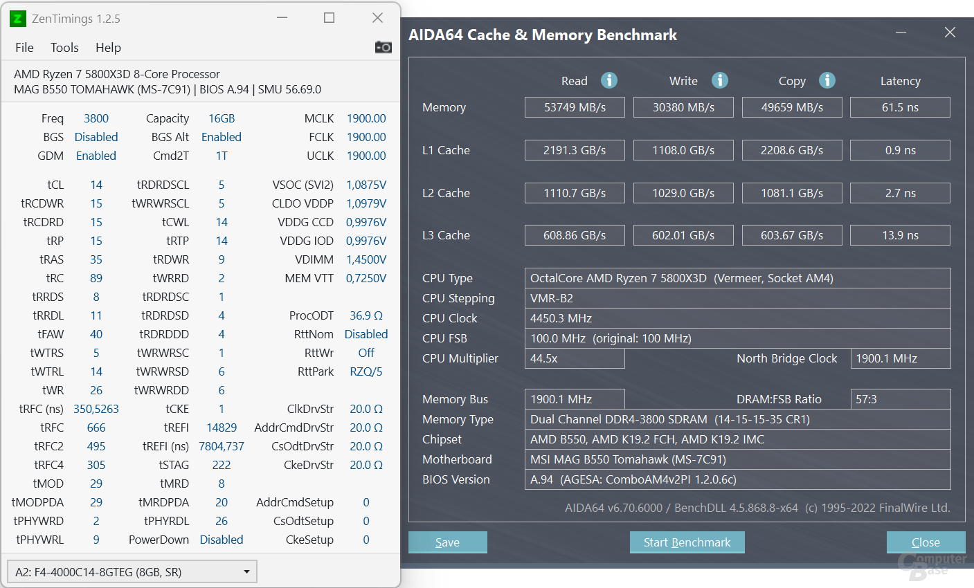 AMD Ryzen 7 5800X3D mit DDR4-3800 CL14 im 1:1:1-Modus