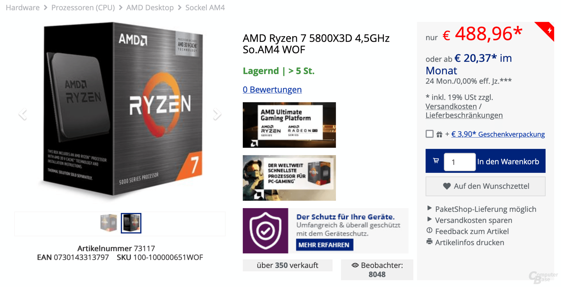 AMD Ryzen 7 5800X3D verfügbar ab Lager am Morgen des 21. April um 8:20 Uhr